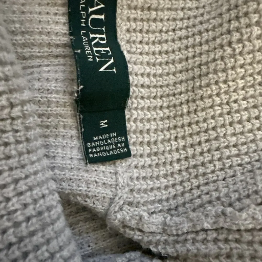 Lauren Ralph Lauren Sweater Womens Medium Grey Waffle Knit Turtle Neck